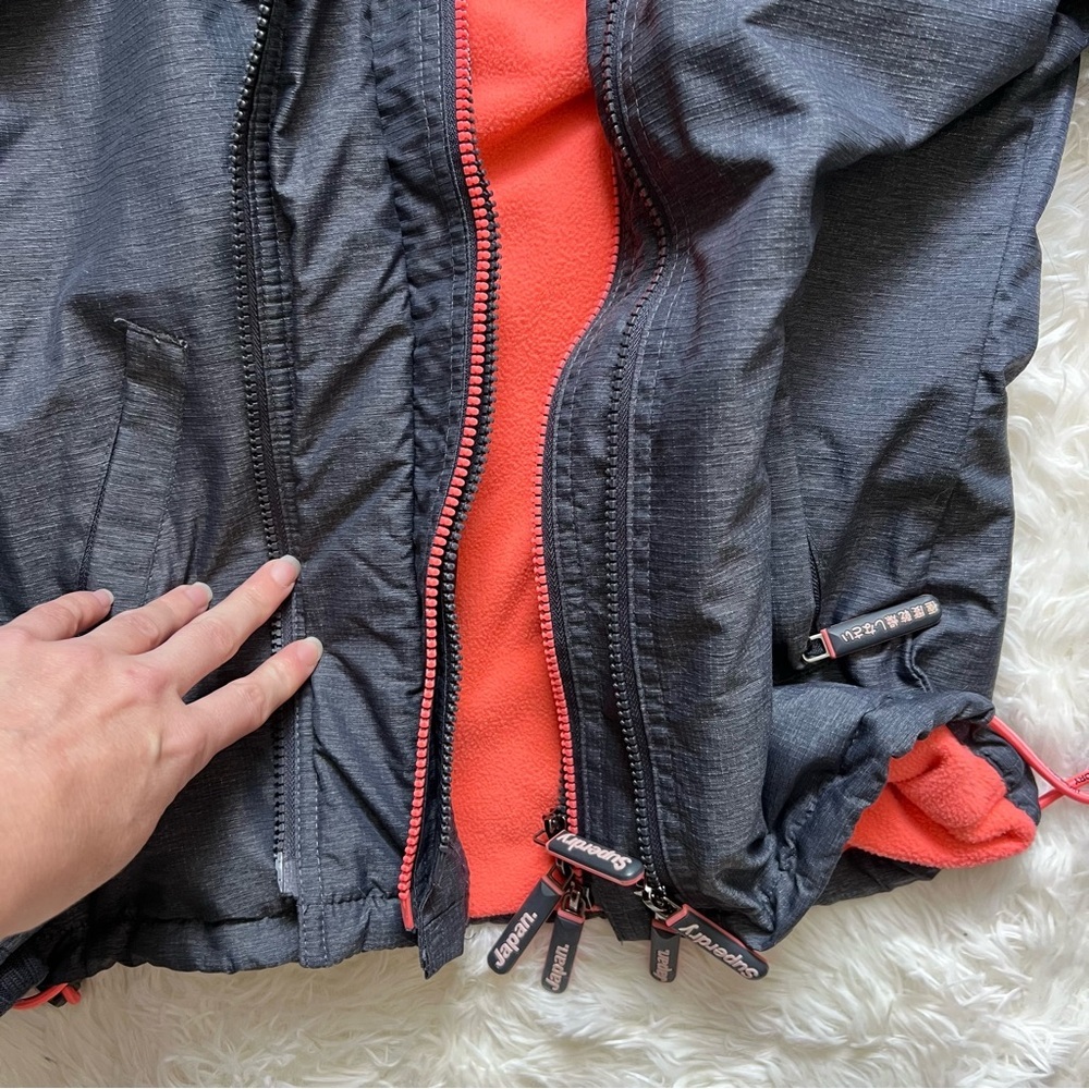 Superdry Japan Grey Winter Fleece Lined Hooded Jacket - Picture 8 of 11